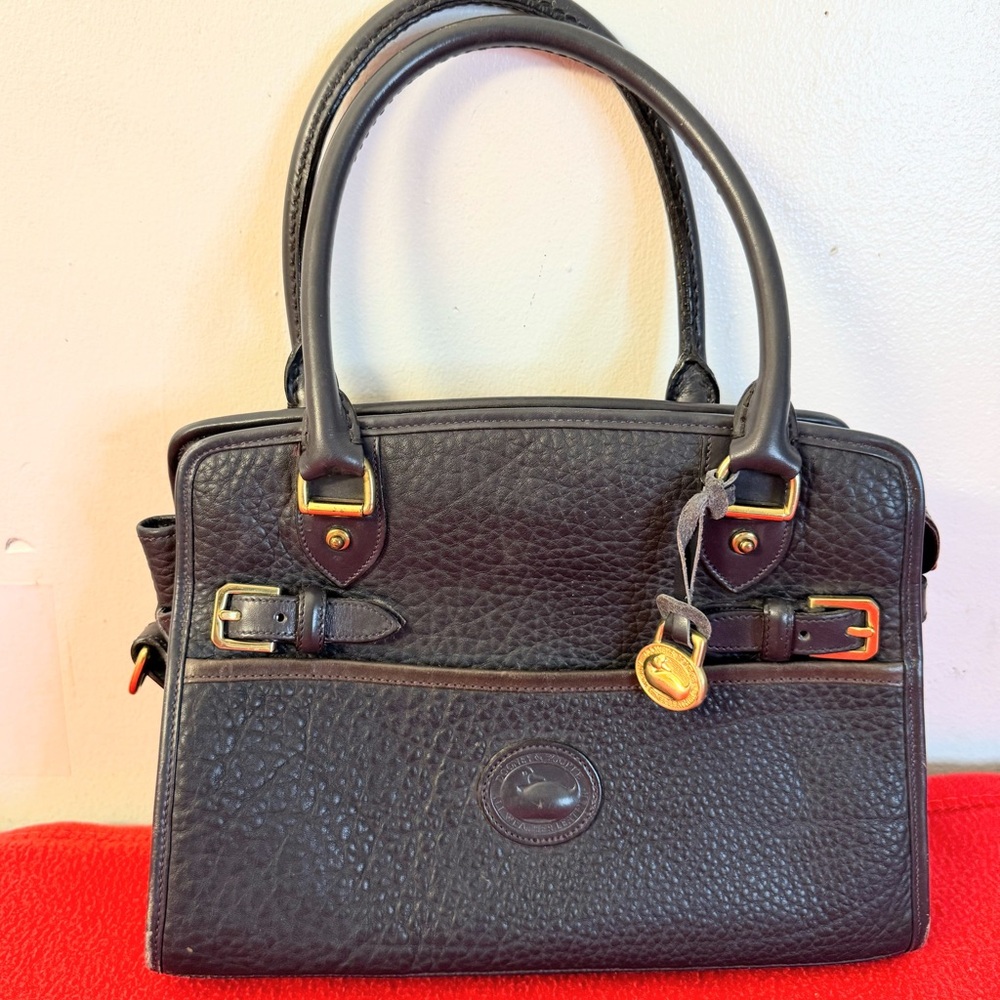 Vintage 90s Dooney & Bourke All Weather Leather Navy Carrier Satchel